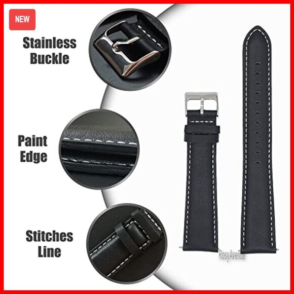 Extra Long Italian Leather Watch Strap 18mm 20mm 22mm 24mm Width main image 6